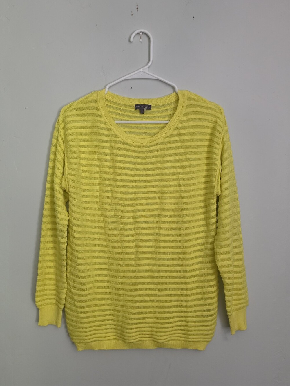 Vince Camuto Yellow Striped Crewneck Sweater
